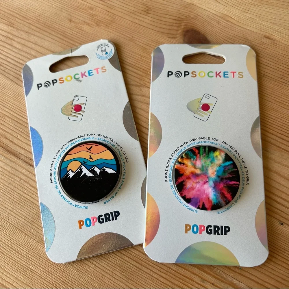 Lot of 2 Popsockets Pop Grips Mountain Sunset and Rainbow Tie-Dye